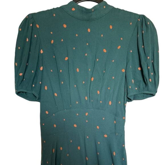 Free People NWT Abbie Fit and Flare Mini Dress In Teal & Orange Dots Size 0 - Picture 4 of 12
